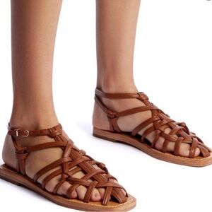 Larroudé Brown Genuine Leather Helen Flat Fisherman Sandals Boho Resortwear